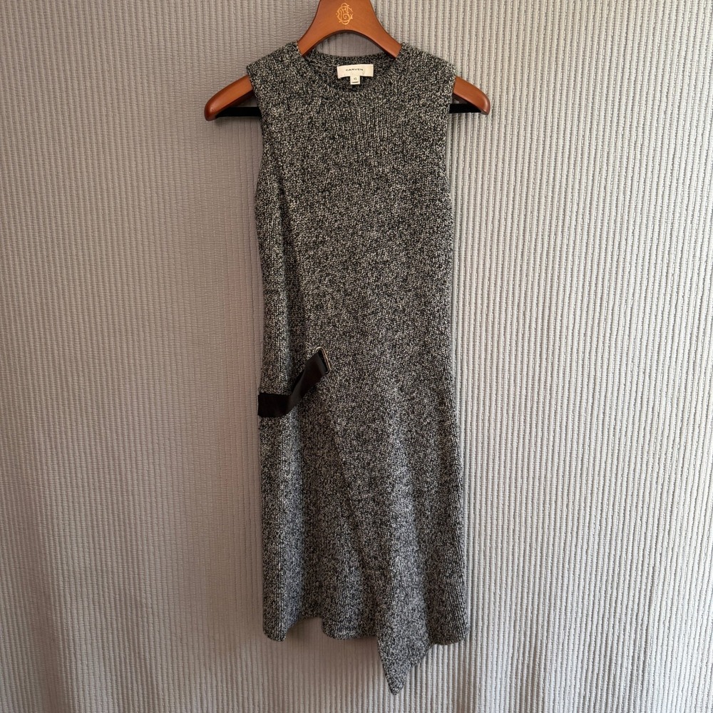 Carven Ribbed Knit Asymmetric Wool Dress XS Grey Office